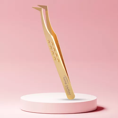 Long Lashes Pro Fiber L-ová volume pinzeta – zlatá