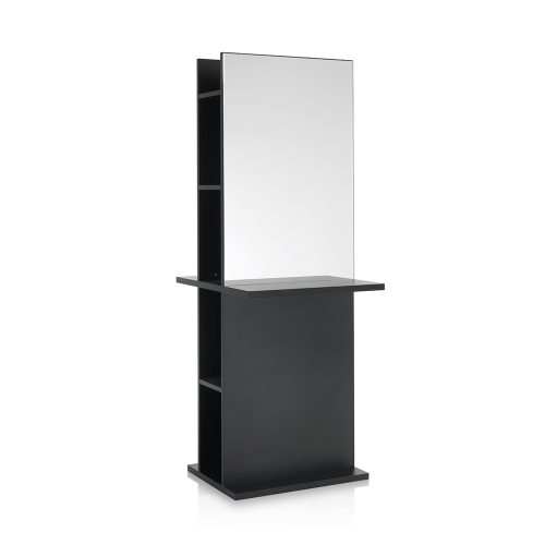 Totem obojstranné zrkadlo s poličkou čierne